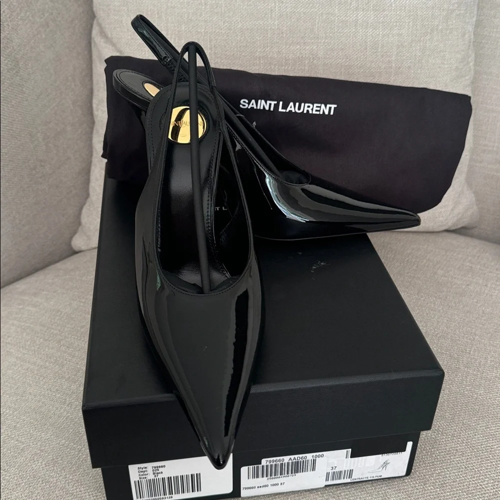 Saint Laurent Glossy Black Slingback Heels - Picture 2 of 3